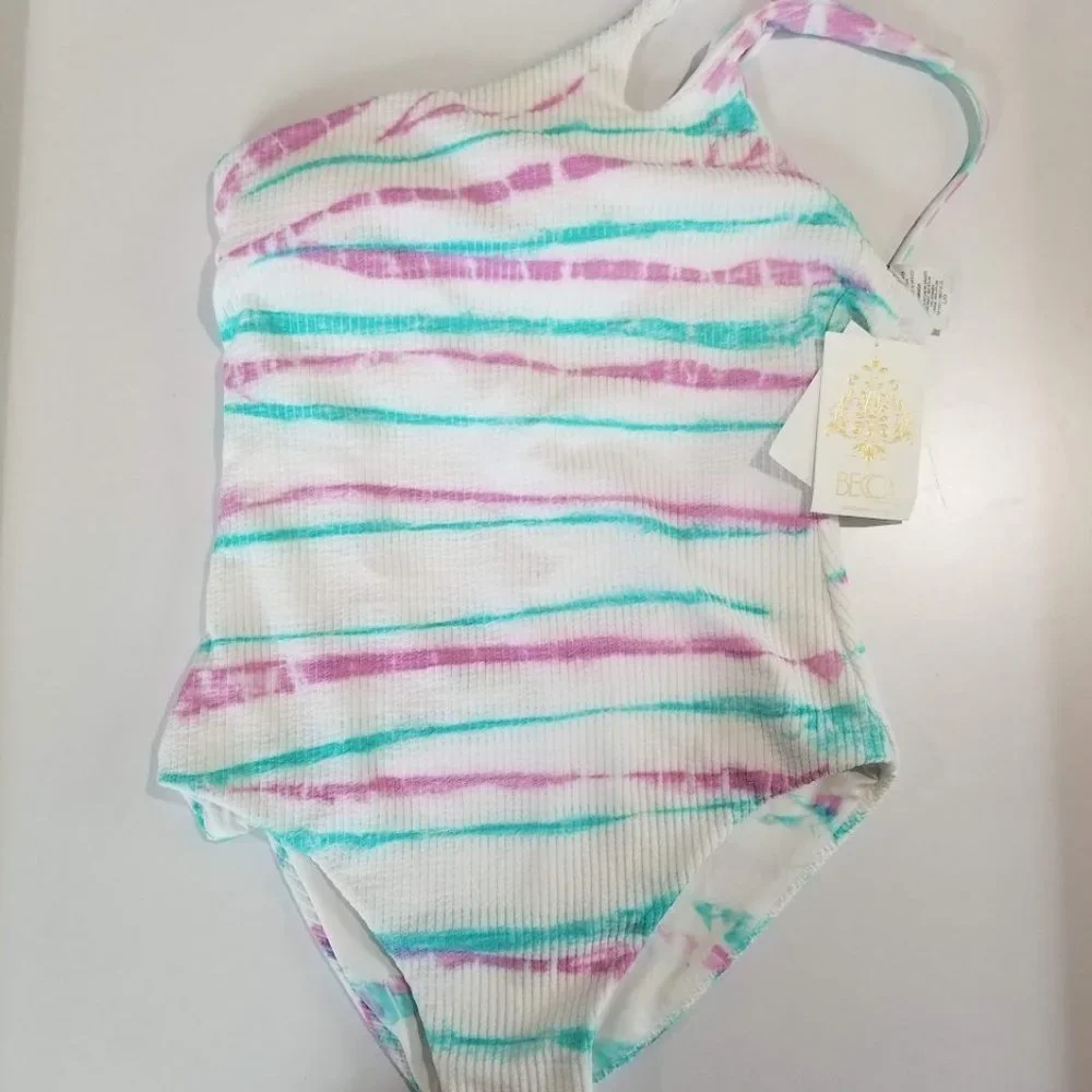 BECCA Iconic Asymmetric Ribbed Tie-Dye One-Piece Swimsuit - Picture 5 of 13